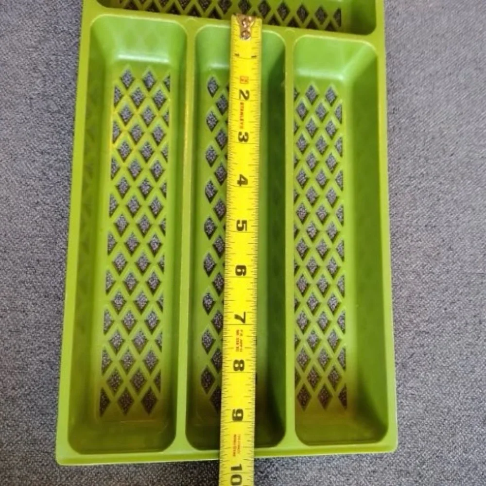 Vtg Plastic Utensil Drawer Organizer Silverware Holder Lattice Avocado Green